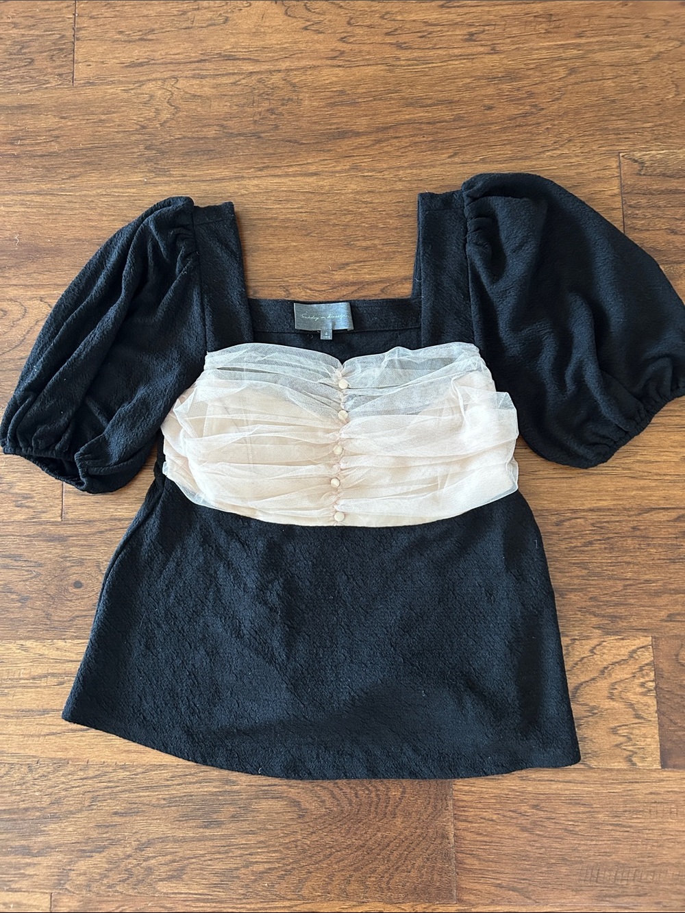 Anthro Black Puff-Sleeve Top - Size L
